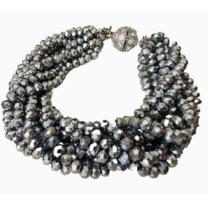 SAACHI Silver Faceted Crystal
Beads 9 Strand Bracelet w/ Magnetic Clasp 8"